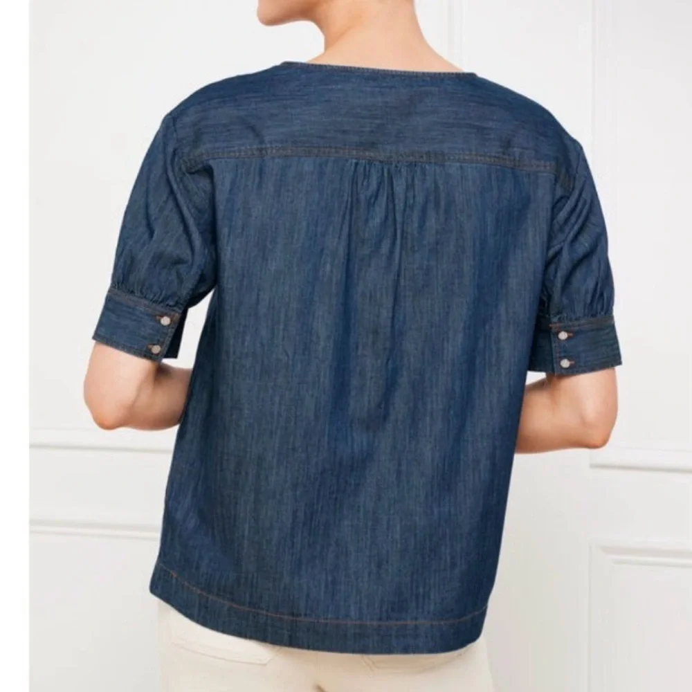 NWT Talbots Denim Short Sleeve Peasant Top in Dark Blue Size M - Picture 11 of 11